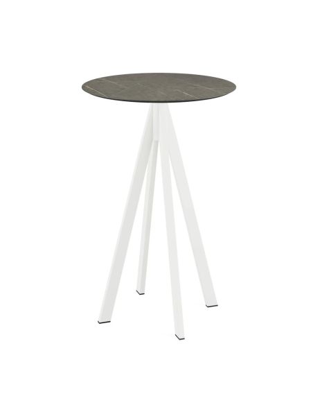 Infinity mange-debout avec piètement blanc + plateau HPL Midnight Marble Ø70 cm