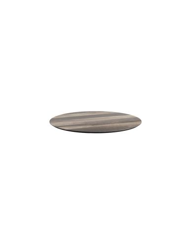 Infinity mange-debout avec piètement blanc + plateau HPL Tropical Wood Ø70 cm