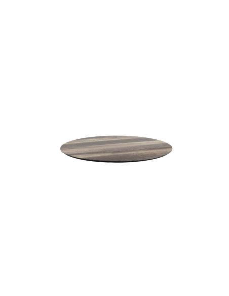 Infinity mange-debout avec piètement blanc + plateau HPL Tropical Wood Ø70 cm