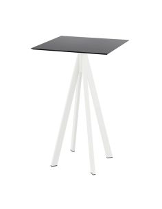 Infinity mange-debout avec piètement blanc + plateau HPL noir 70x70 cm