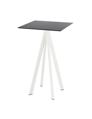 Infinity mange-debout avec piètement blanc + plateau HPL noir 70x70 cm