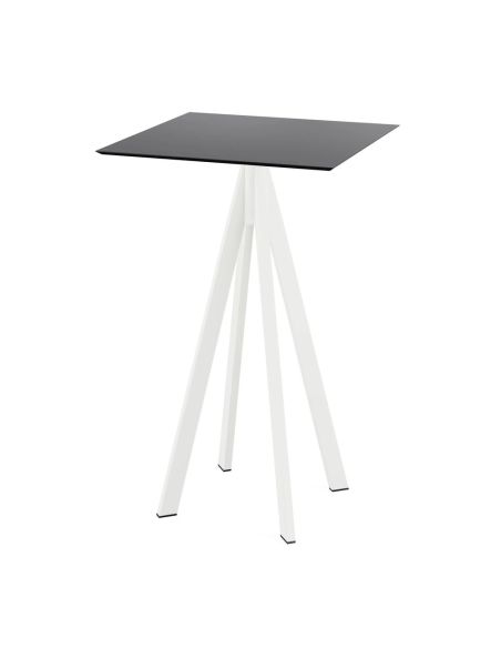 Infinity mange-debout avec piètement blanc + plateau HPL noir 70x70 cm