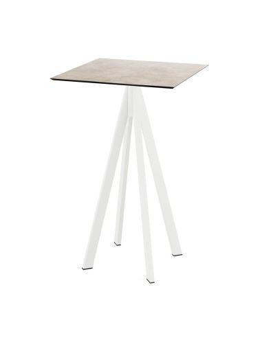 Infinity mange-debout avec piètement blanc + plateau HPL Moonstone 70x70 cm
