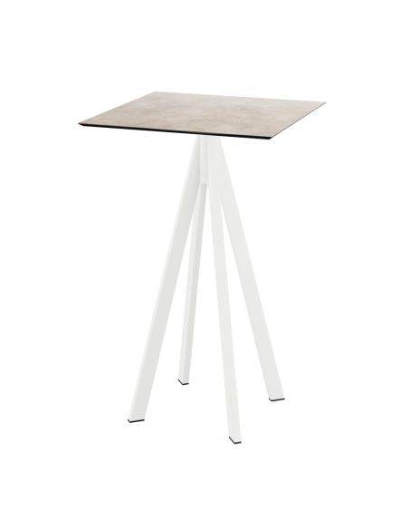 Infinity mange-debout avec piètement blanc + plateau HPL Moonstone 70x70 cm