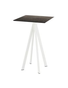 Infinity mange-debout avec piètement blanc + plateau HPL Riverwashed Wood 70x70 cm