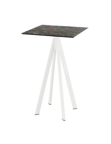 Infinity mange-debout avec piètement blanc + plateau HPL Galaxy Marble 70x70 cm