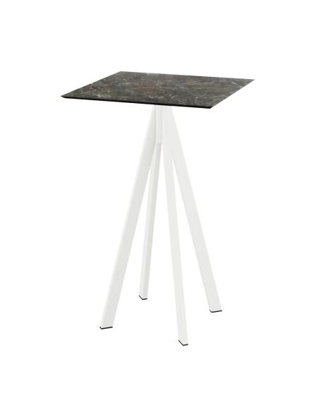 Infinity mange-debout avec piètement blanc + plateau HPL Galaxy Marble 70x70 cm