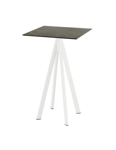 Infinity mange-debout avec piètement blanc + plateau HPL Midnight Marble 70x70 cm