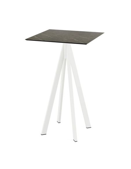 Infinity mange-debout avec piètement blanc + plateau HPL Midnight Marble 70x70 cm