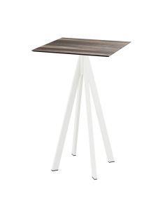 Infinity mange-debout avec piètement blanc + plateau HPL Tropical Wood 70x70 cm