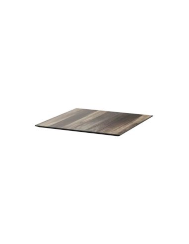 Infinity mange-debout avec piètement blanc + plateau HPL Tropical Wood 70x70 cm