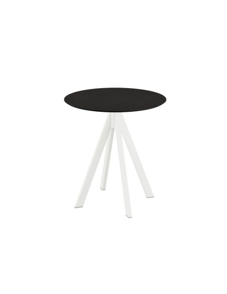 Infinity table de bistrot avec piètement blanc + plateau HPL noir Ø 70 cm