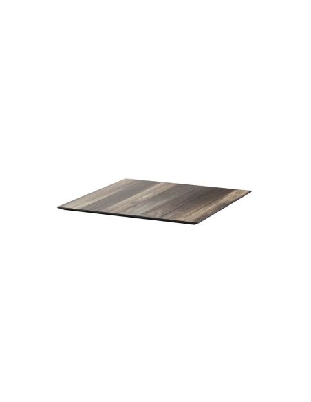 Infinity table de bistrot avec piètement blanc + plateau HPL Tropical Wood 70x70 cm