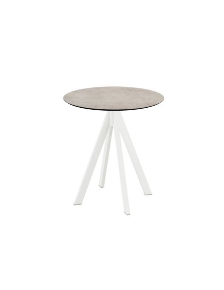 Infinity table de bistrot avec piètement blanc + plateau HPL Moonstone Ø70 cm
