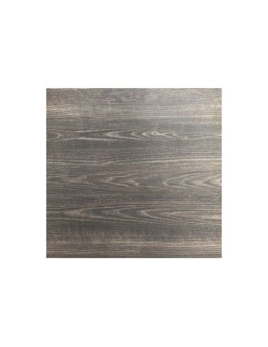 Infinity table de bistrot avec piètement blanc + plateau HPL Riverwashed Wood 70x70 cm
