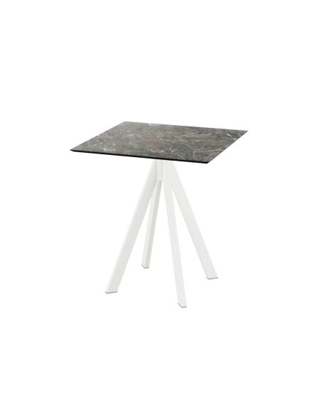 Infinity table de bistrot avec piètement blanc + plateau HPL Galaxy Marble 70x70 cm