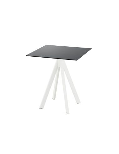 Infinity table de bistrot avec piètement blanc + plateau HPL noir 70x70 cm