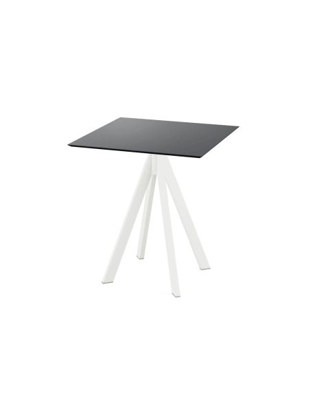 Infinity table de bistrot avec piètement blanc + plateau HPL noir 70x70 cm