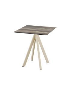 Infinity table de bistrot avec piètement sable + plateau HPL Tropical Wood 70x70 cm