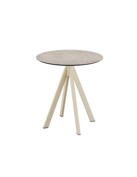 Infinity table de bistrot avec piètement sable + plateau HPL Moonstone Ø70 cm