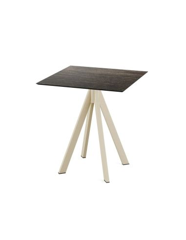Infinity table de bistrot avec piètement sable + plateau HPL Riverwashed Wood 70x70 cm