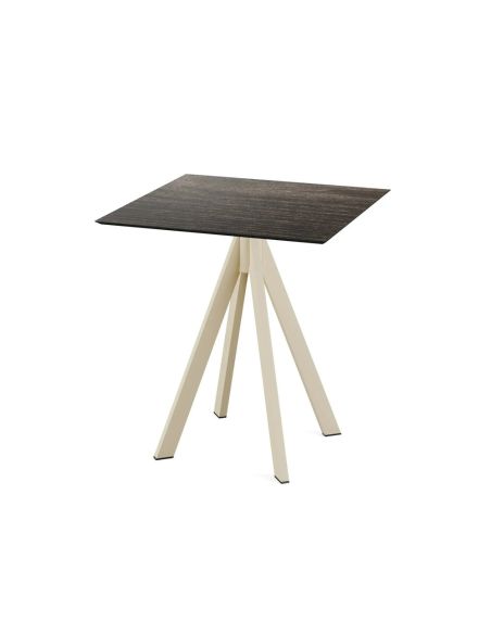 Infinity table de bistrot avec piètement sable + plateau HPL Riverwashed Wood 70x70 cm