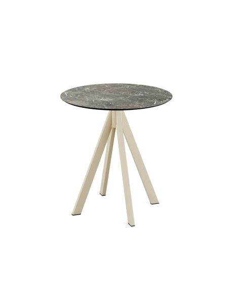 Infinity table de bistrot avec piètement sable + plateau HPL Galaxy Marble Ø70 cm