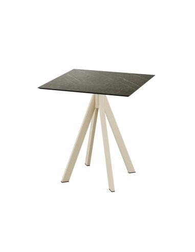 Infinity table de bistrot avec piètement sable + plateau HPL Midnight Marble 70x70 cm