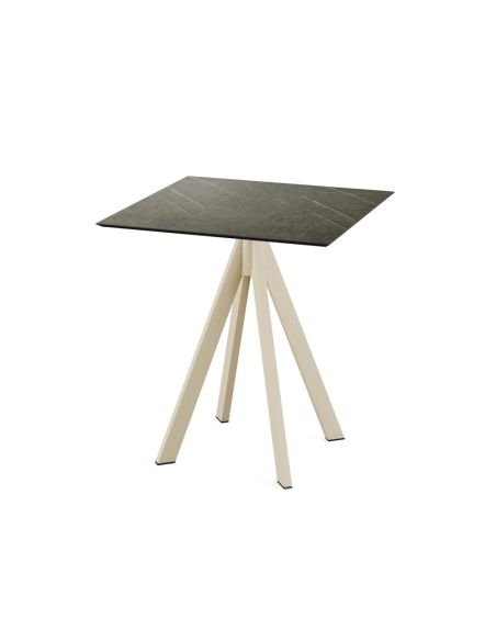 Infinity table de bistrot avec piètement sable + plateau HPL Midnight Marble 70x70 cm