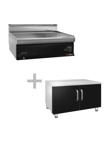 Bain-marie électrique professionnel sur meuble - 2 x GN 1/1 - Meuble 2 portes noir | GGM Mario 700