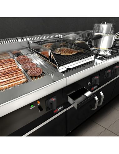 Bain-marie électrique professionnel sur meuble - 2 x GN 1/1 - Meuble 2 portes noir | GGM Mario 700