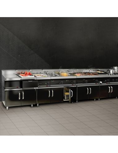 Bain-marie électrique professionnel sur meuble - 2 x GN 1/1 - Meuble 2 portes noir | GGM Mario 700