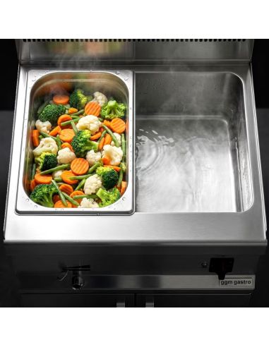 Bain-marie électrique - 2,4 kW - 2x GN 1/1 ou 4x GN 1/2 - incl. soubassement avec 2 portes- Mario 700 | GGM -BMK800-E-UBK800-E