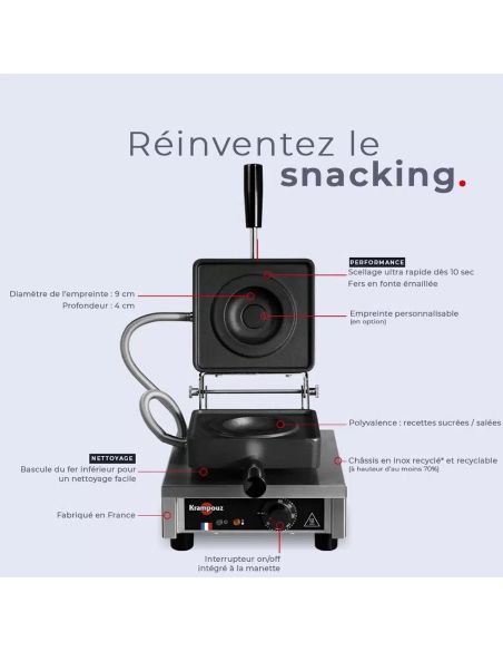 Krampouz K-Presse – Presse à pain snacking professionnelle - Moule rond de 9 cm
