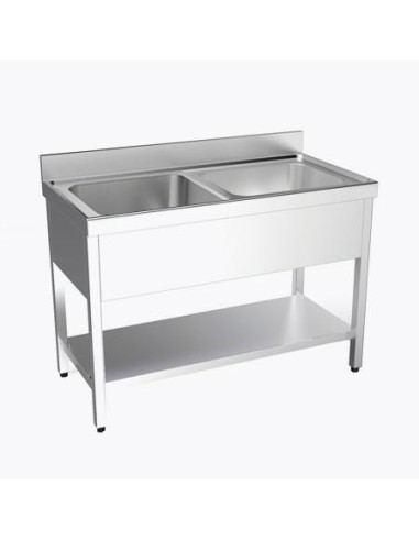 Plonge inox 2 ou 3 bacs sur bâti avec étagère P 700 mm