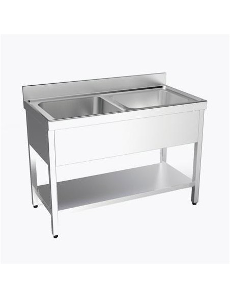 Plonge inox 2 ou 3 bacs sur bâti avec étagère P 700 mm