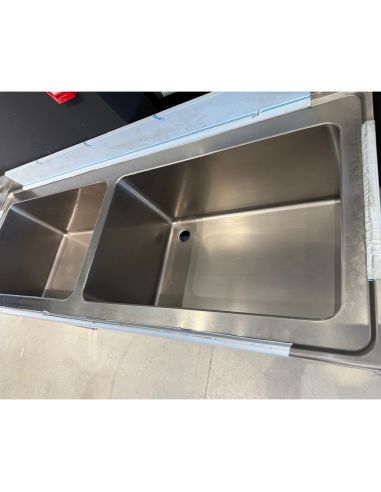Plonge inox 2 bacs sur bâti avec étagère P 700 mm | QBG2E718_DE Destockage