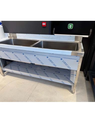 Plonge inox 2 bacs sur bâti avec étagère P 700 mm | QBG2E718_DE Destockage