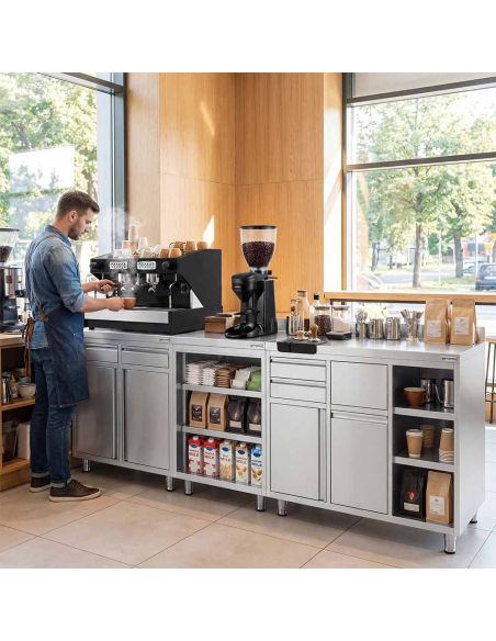 Meuble inox pour machine à café - 1200 x 600 mm - 2 tiroirs - UKSI126R