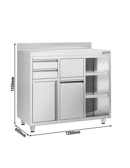 Meuble inox pour machine à café - 1200 x 600 mm - 2 tiroirs - UKSI126R