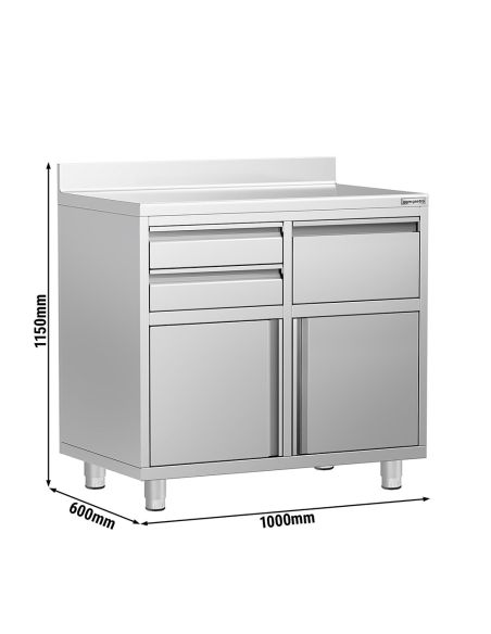 Meuble inox pour machine à café - 1000 x 600 mm - 2 tiroirs - Knock box