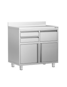 Meuble inox pour machine à café - 1000 x 600 mm - 2 tiroirs - Knock box