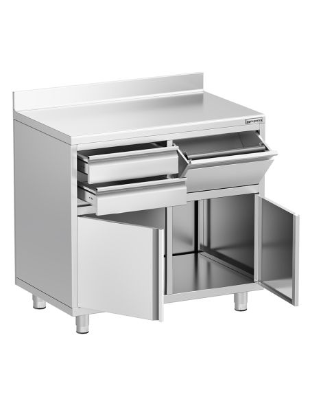 Meuble inox pour machine à café - 1000 x 600 mm - 2 tiroirs - Knock box