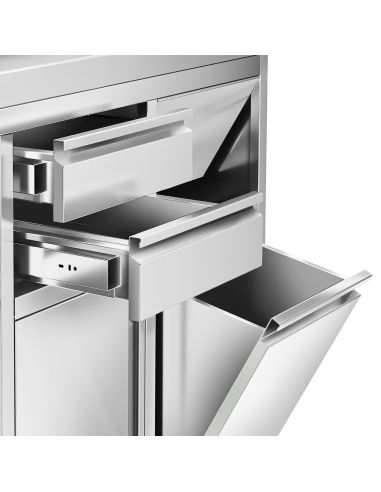 Meuble inox pour machine à café - 800 x 600 mm - 2 tiroirs