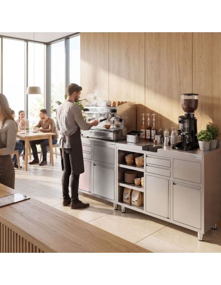 Meuble inox pour machine à café - 800 x 600 mm - 2 tiroirs
