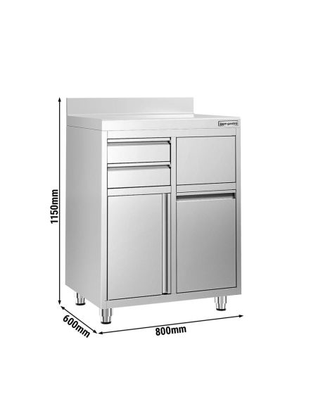Meuble inox pour machine à café - 800 x 600 mm - 2 tiroirs