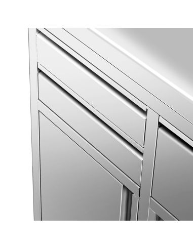 Meuble inox pour machine à café - 600 x 600 mm - 2 tiroirs - Knock box