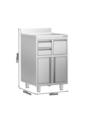 Meuble inox pour machine à café - 600 x 600 mm - 2 tiroirs - Knock box