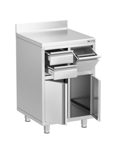 Meuble inox pour machine à café - 600 x 600 mm - 2 tiroirs - Knock box