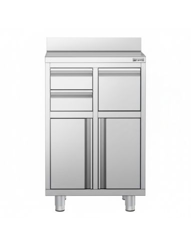 Meuble inox pour machine à café - 600 x 600 mm - 2 tiroirs - Knock box